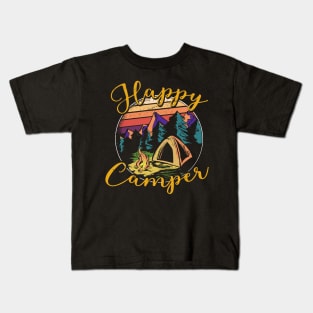 Happy Camper Quote Artwork - Adventure Lover Kids T-Shirt